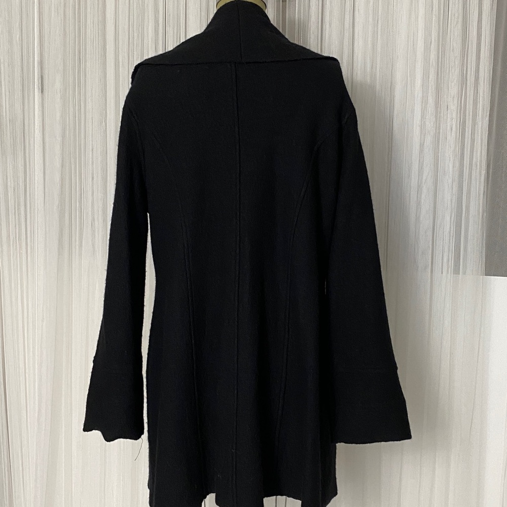 Alison Sheri Elegant Black Women's Boiled Wool Sweater Wide Collar Details XL - Picture 3 of 14